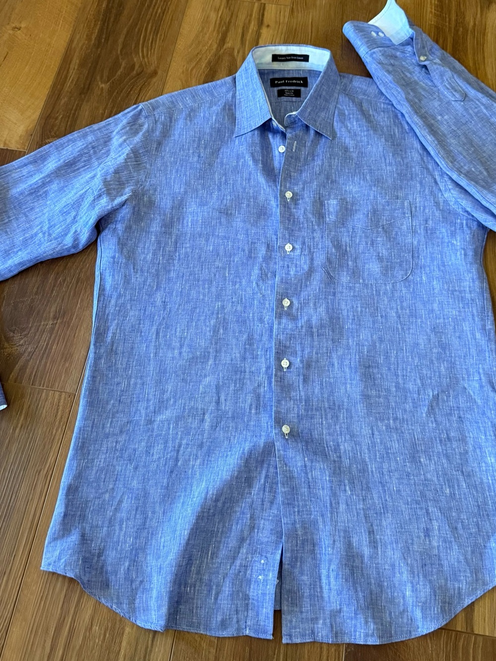 Paul Fredrick Light Blue Linen-Blend Casual Button-Down Shirt